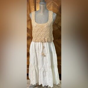 Anthropologie White Cotton Dress Size Medium